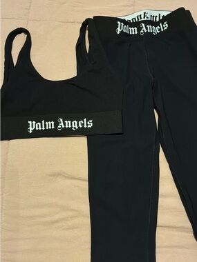 Palm Angels Black Sports Bra and Leggings Duo with White Logo